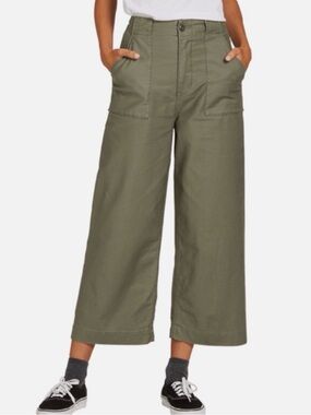 Volcom Olive Cropped Wide-Leg Utility Jeans